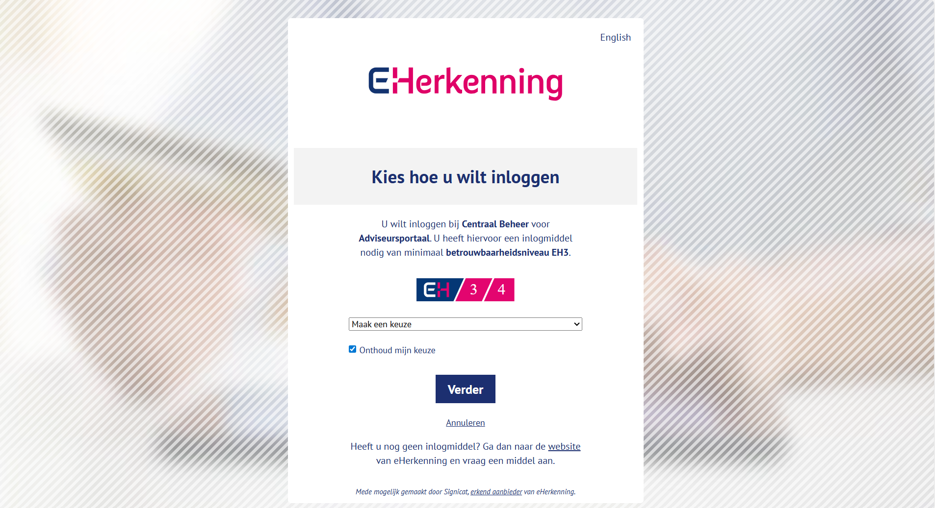 Adviseursportaal eHerkenning