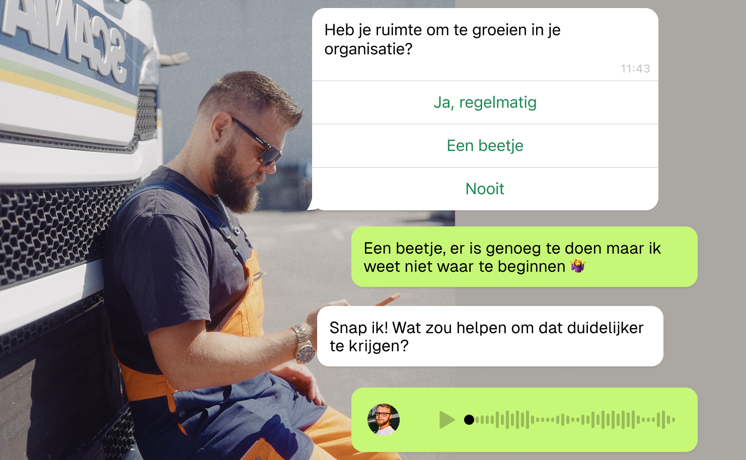 WhatsApp gesprek over wat er speelt binnen de organisatie