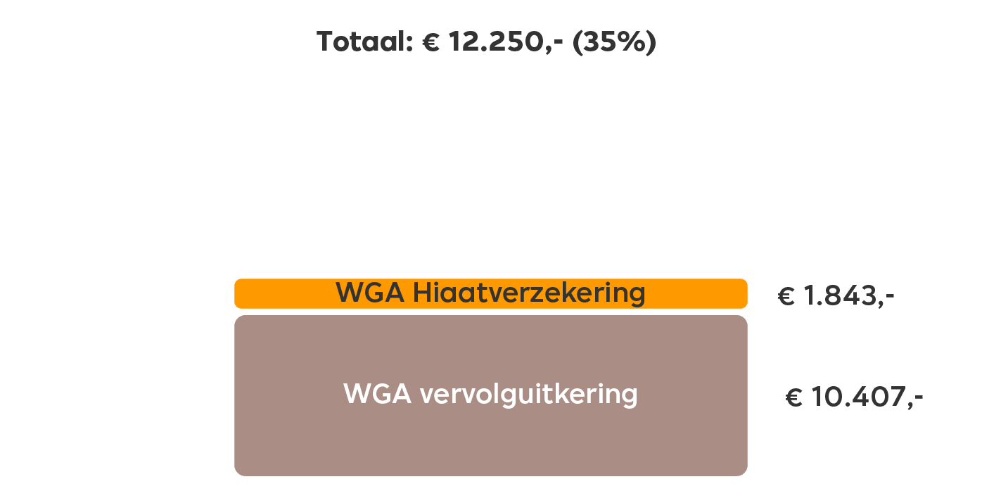 Dit is een visuele weergave van het inkomen van je medewerker als je een WGA Hiaatverzekering afsluit. Je leest de berekening hierboven.